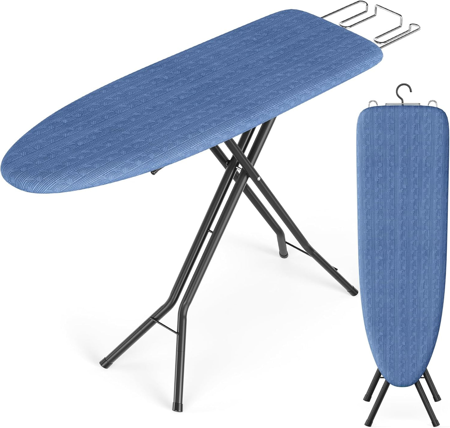 SONGMICS Ironing Board, Foldable Iron Board, Height Adjustable up to 35 Inches, with 4 Layered Cover and Pad, Iron Rest, Hook, Steel X-Legs, for Home, Laundry Room, Dorm, Midnight Blue ULLB001Q01