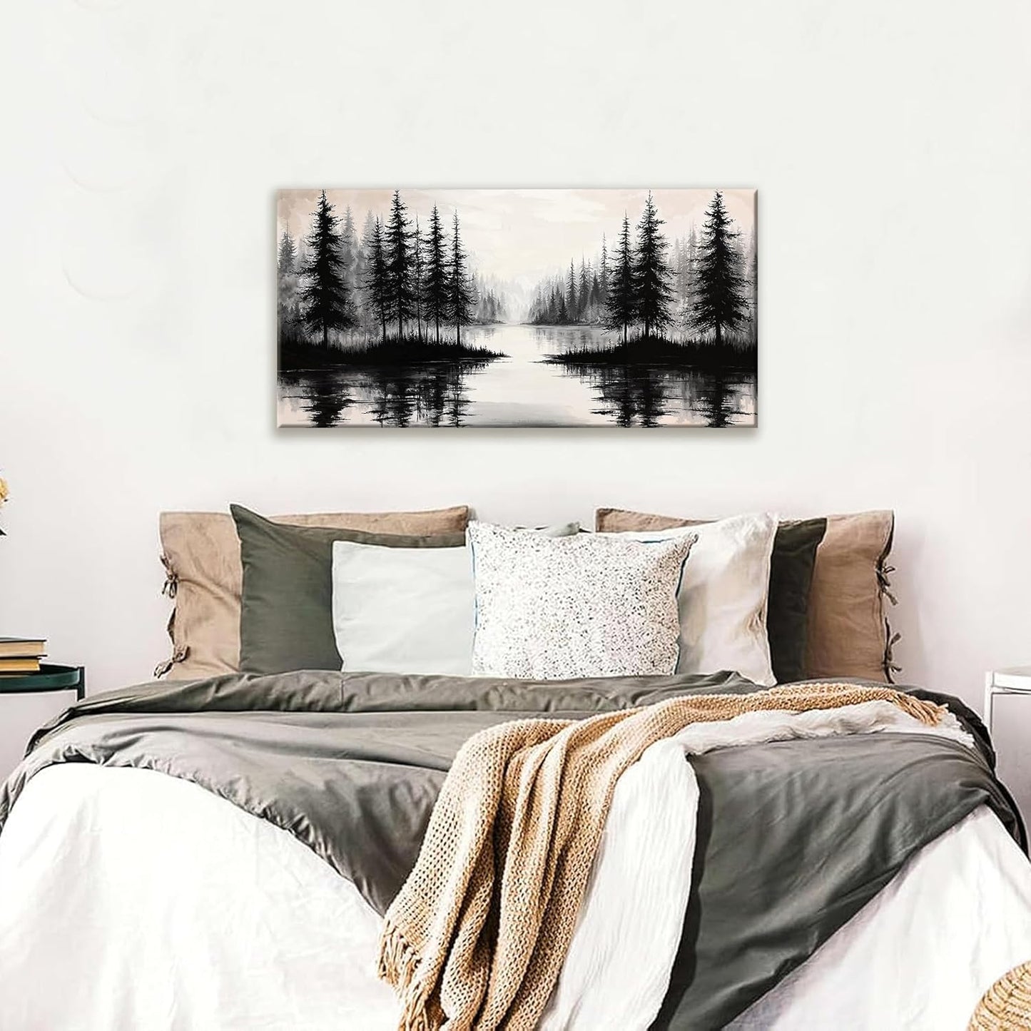 QSQ Canvas Art Wall Decor Print Modern Landscape Wall Art For Bedroom Modern Office Home Wall Decorations Forest River Landscape Paintings Pictures Artwork Aesthetic 20 X 40 In