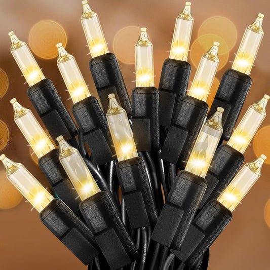 Clear Christmas Lights 50FT 200 Count Incandescent Bulbs Warm White Mini Lights with Black Wire for Christmas Tree, Garland, Wedding, Party, Home, Indoor & Outdoor Festival Decoration