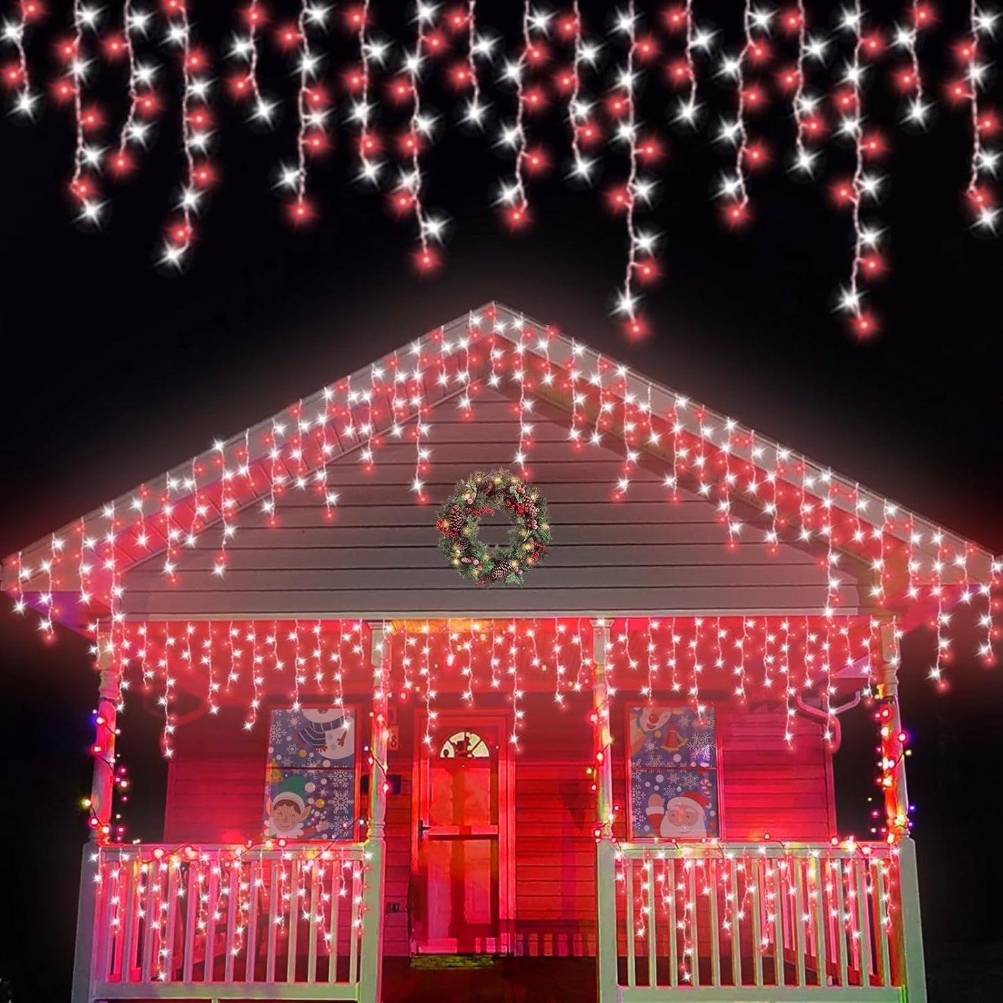 800 LED Icicle Lights Red and White