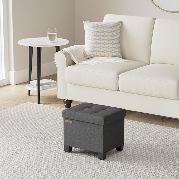 SONGMICS Storage Ottoman, Small Ottoman Foot Rest with Legs, 12.6 x 15.8 x 13.2 Inches Foot Stool, Load up to 660 lb, for Living Room, Bedroom, Dorm, Ink Black ULSF012B01