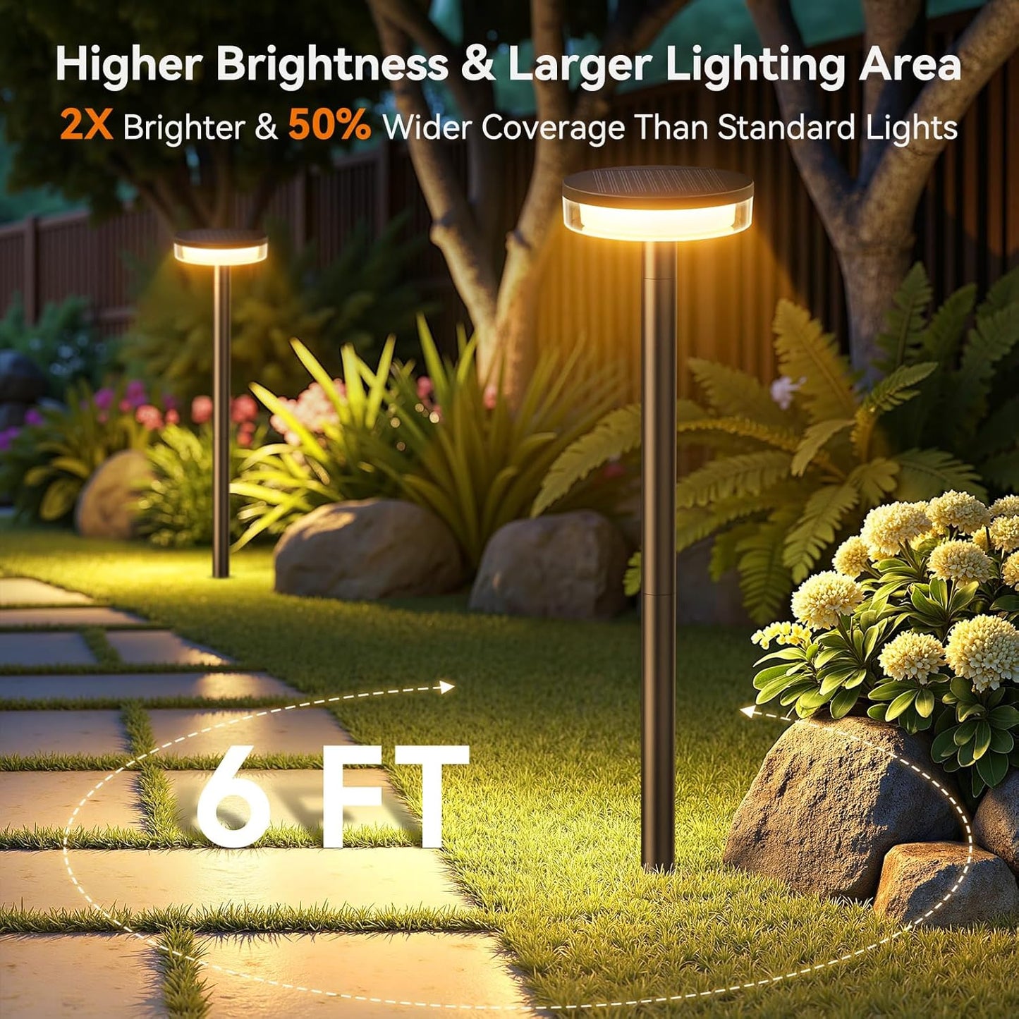 LETMY Solar Pathway Lights Outdoor, 6 Pack 2X Brighter Solar Lights Outdoor Waterproof, Taller Pathway Light with Larger Panel, Auto On/Off Up to 12Hrs Driveway Light for Yard Outside Patio Path Lawn