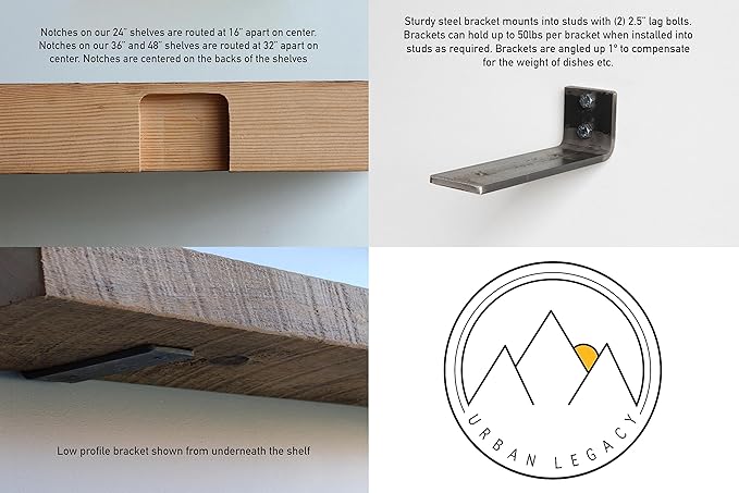 Urban Legacy Deep Floating Shelves | Reclaimed Barn Plank Deep Floating Shelves with Low Profile Brackets | High Weight Capacity (24" x 11" x 2")