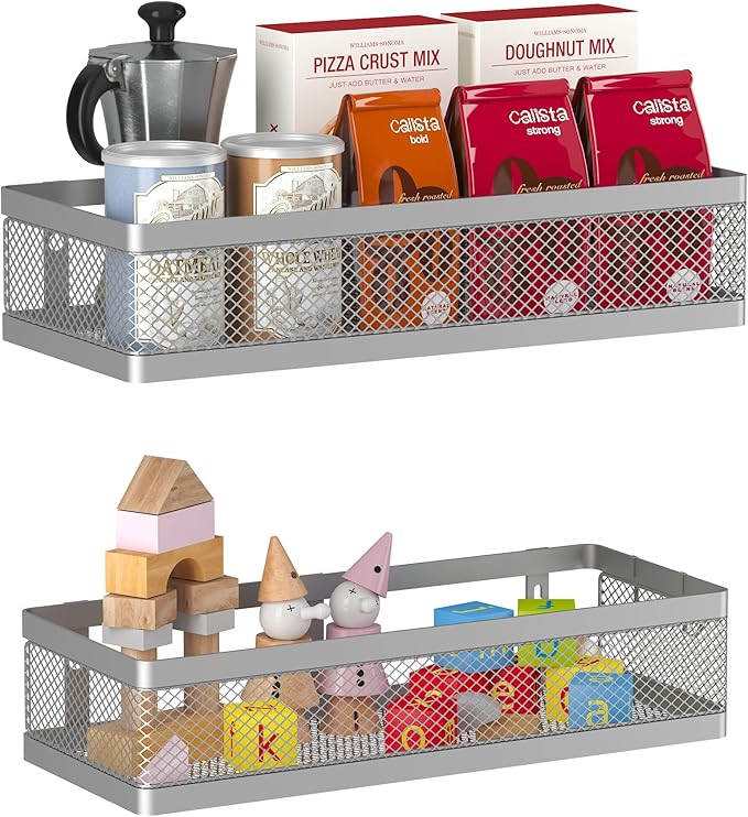 PUSDON Metal Wall Hanging Basket 2 Packs DIY Suitable for Multiple Scenes - Middle Silver Grey Netting