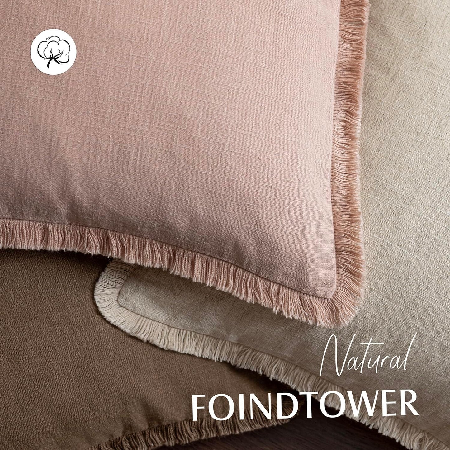 Foindtower Set of 2 Decorative Linen Fringe Lumbar Throw Pillow Covers Boho Farmhouse Cushion Cover with Tassels Soft Accent Pillowcase for Couch Sofa Bed Living Room Home Decor,12×20 Inch,Light Pink