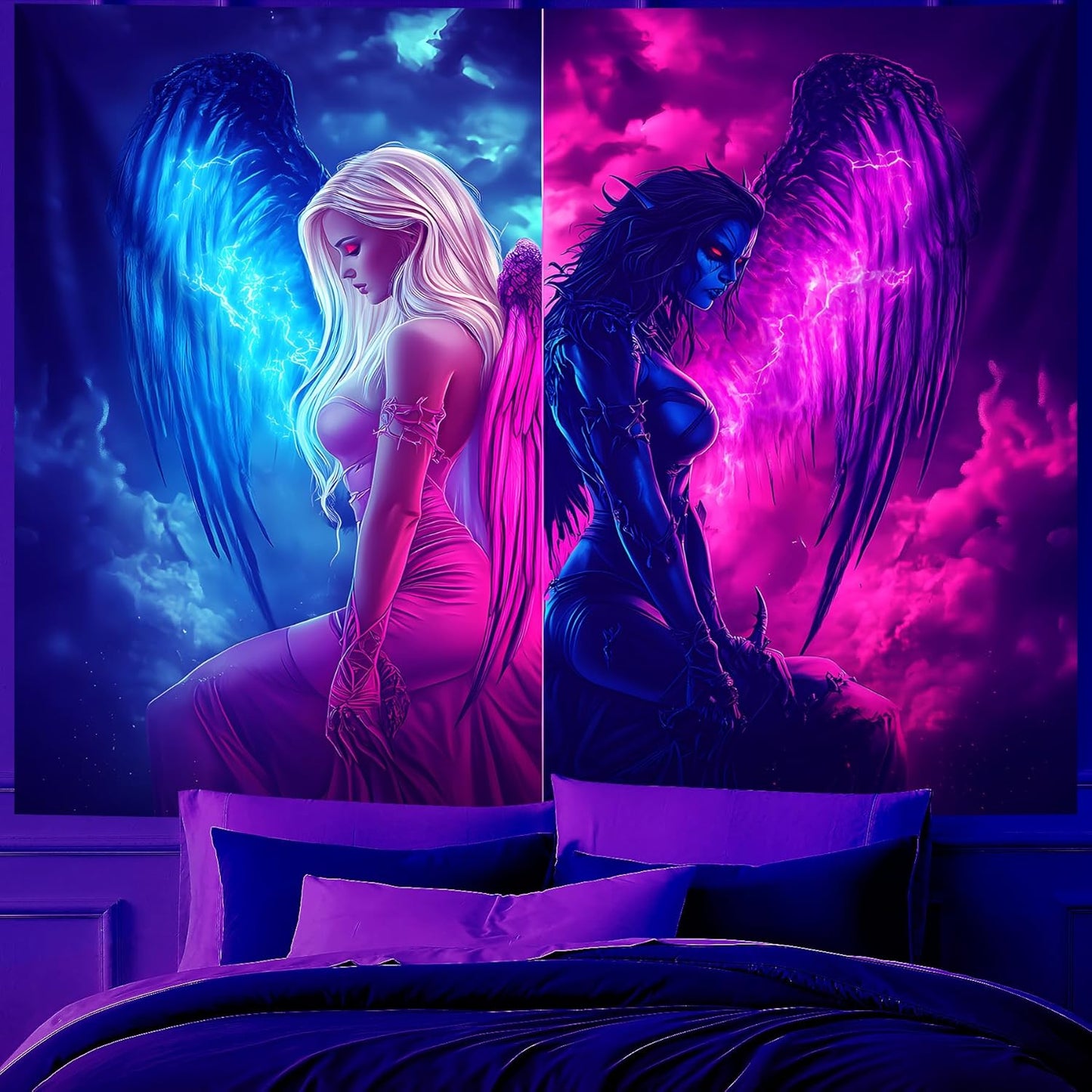 Blacklight Tapestry,WingTapestry Glow In The Dark,UV Reactive Black Light Upright Posters Wall Hanging for Bedroom Dorm Living Room Backdrop Decor (wing7, 90L" x 70W")
