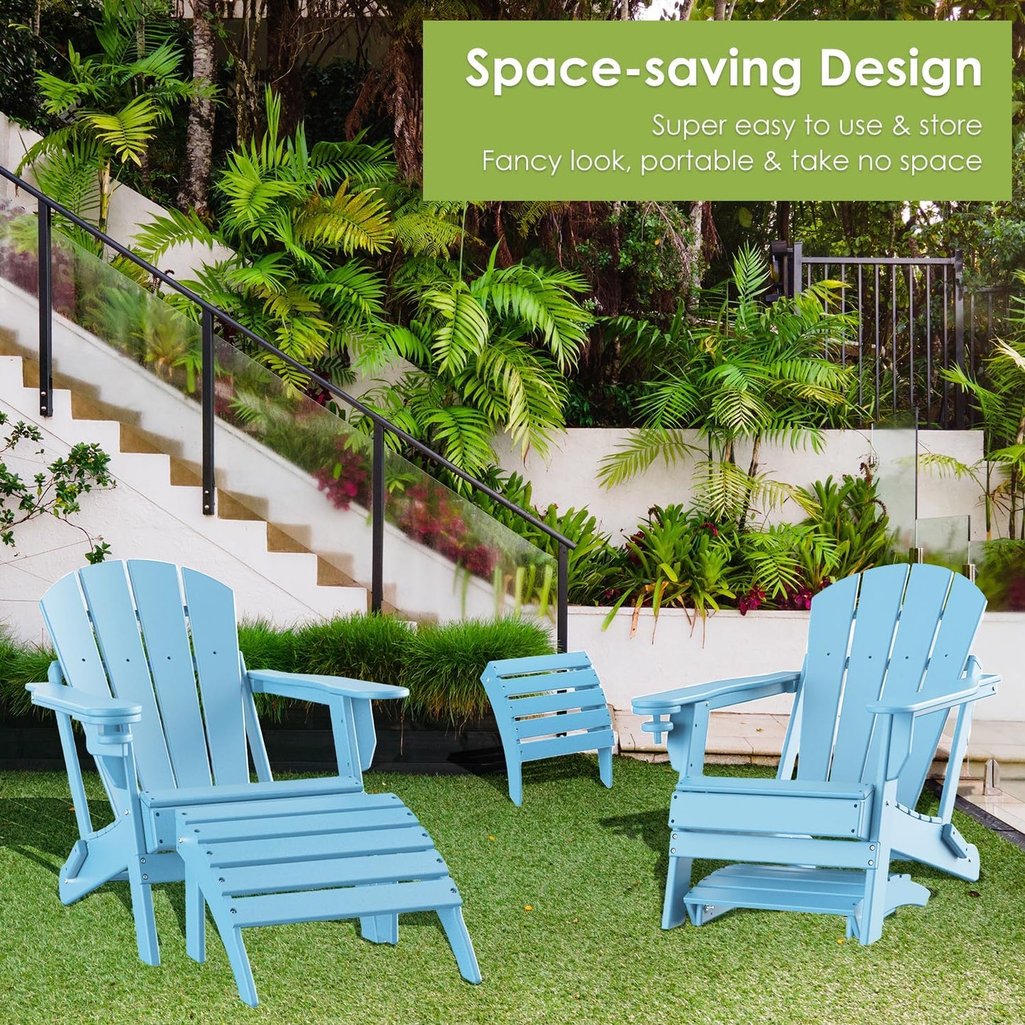 GREENVINES Adirondack-Ottoman | Set of 2 | HDPE Plastic | Outdoor Footrest | All Weather | Foot Rest | Foot Stool | Arctic | for Adirondack Chair | for Patio Backyard Pool