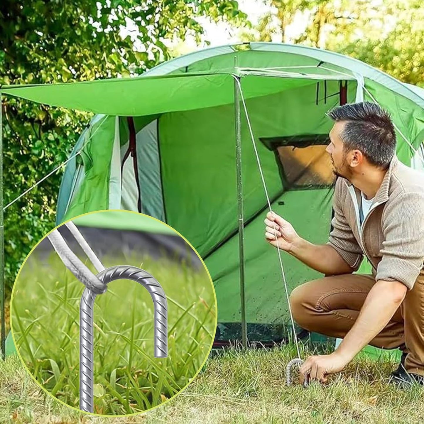 AAGUT Rebar Stakes 32 Pack 12'' Ground Stakes 3/8" Heavy Duty J Hook Anchors, Plant Support Garden Spikes Anti Rust Galvanized for Chain Link Fence