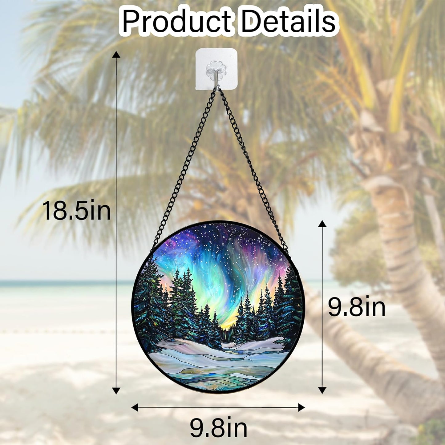 Stained Glass Window Hanging, Aurora Landscape Sun Catchers Glass Panel Green Trees Suncatcher Decor for Birthday for Women, Men, Wife, Aunt, and Mom 9.8 in
