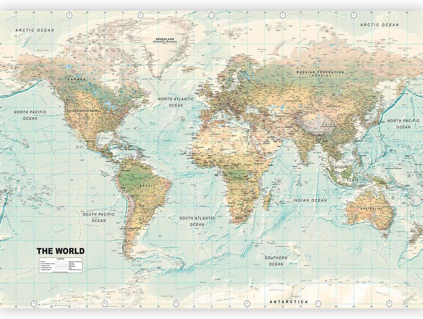 artgeist Premium Wall Mural World Map 79x55 in - XXL Non-Woven Wallpaper Fleece Wall Decor Photo Print Picture Image Design Home Map of The World k-A-0091-a-d