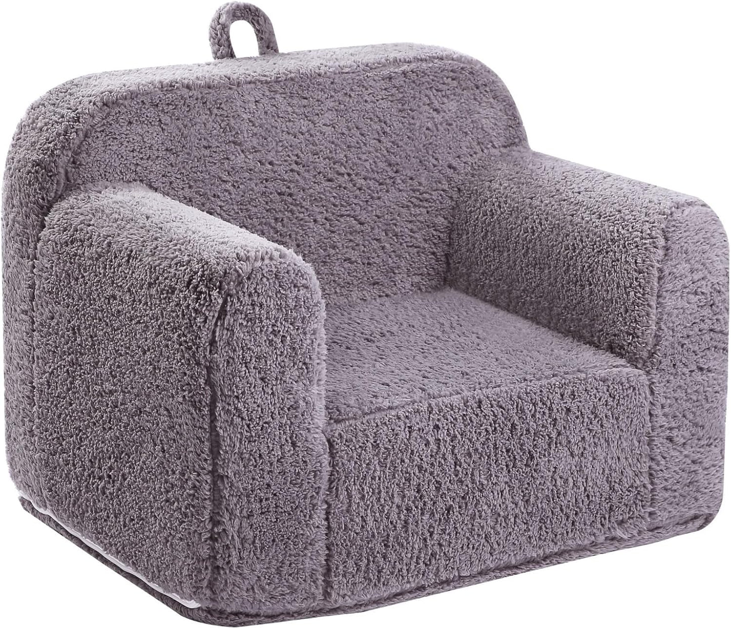 Kids Snuggly-Soft Sherpa Chair, Cuddly Toddler Foam Chair for Boys and Girls, Grey