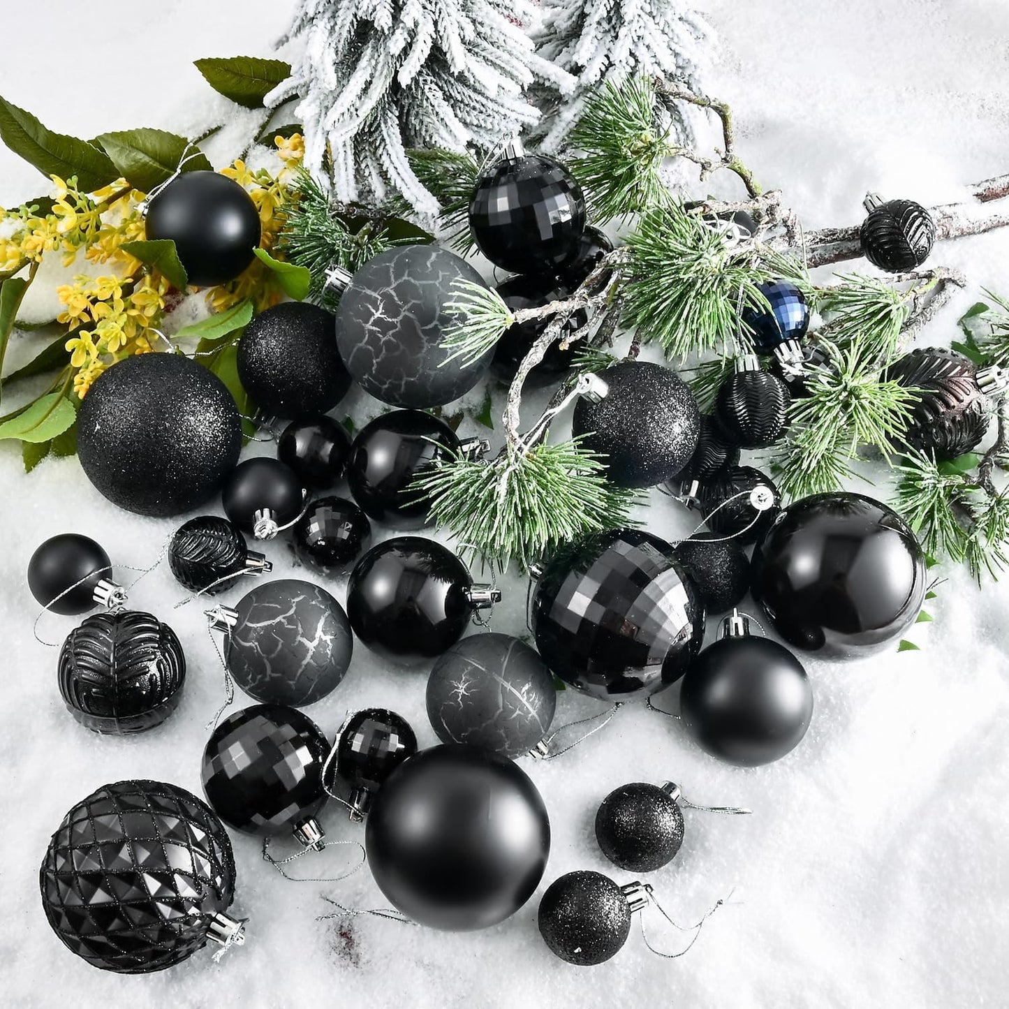 LANGXUN 36pcs Black Christmas Tree Decorations Balls, Bolas De Navidad, 2025 Christmas Decor, Indoor Outdoor Shatterproof Christmas Ornaments, Xmars Party Wedding Suppiles