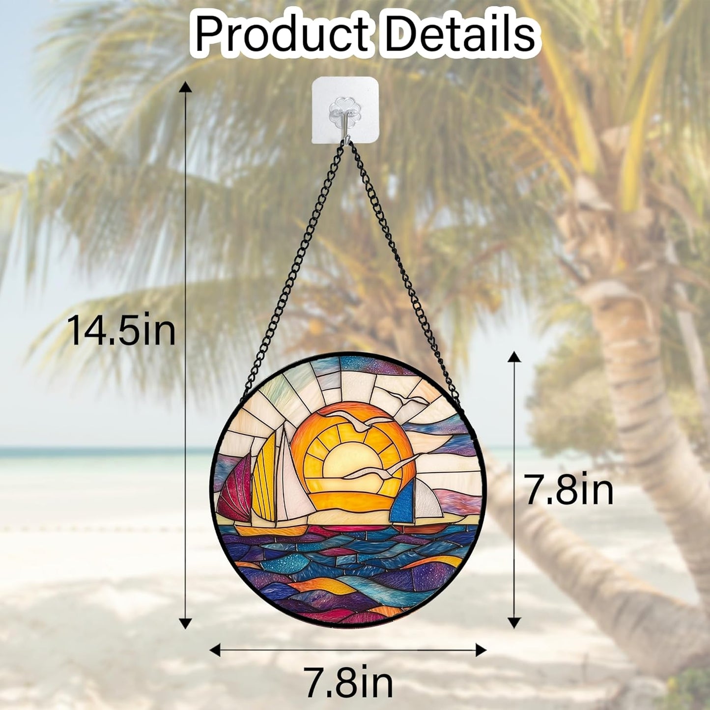Stained Glass Window Hanging, Sailboat and Waves Suncatcher Diamond Glass Panel Hangings Sun Catchers Decor for Birthday for Women, Men, Wife, Aunt, and Mom 7.8 in