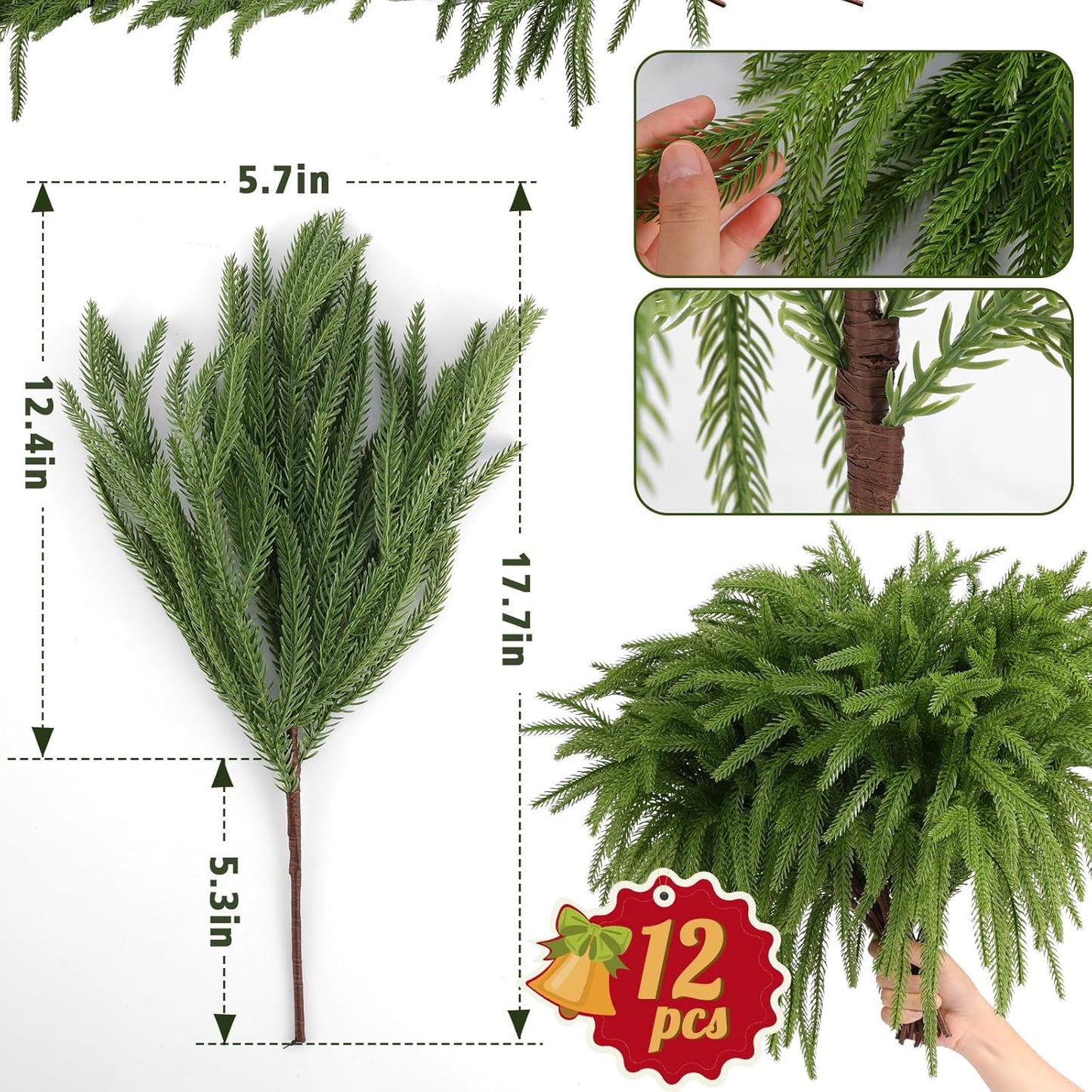 24 Pcs Artificial Norfolk Pine Branches, Faux Norfolk Pine Stems DIY Crafts Faux Christmas Norfolk Pine Branches for Xmas Indoor Outdoor Home Decor (24)