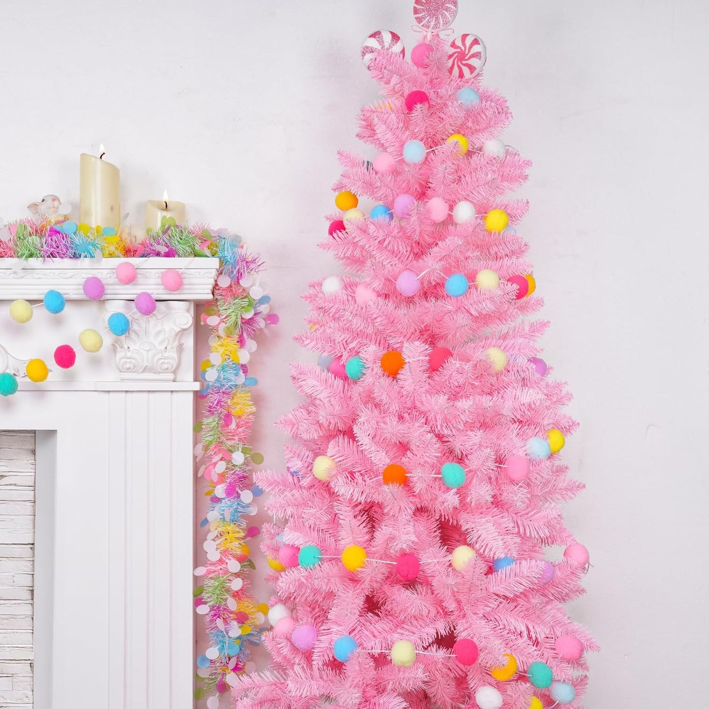 TBD Decor 2pk Pom Pom Garland Easter Decorations 13FT Colorful Large Felt Ball Spring Garland Easter Tree Decorations for Mantle,Indoor Holiday Wedding Birthday Party Supplies