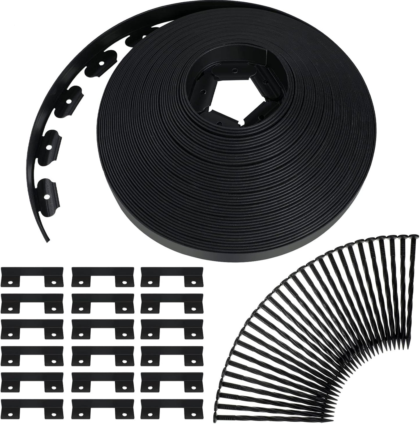 Queekay Landscape Edging Kit 148 ft with 70 Spikes 20 Connectors Plastic Border for Garden, Lawn, Yard, Pathway(Black,2 Inch)