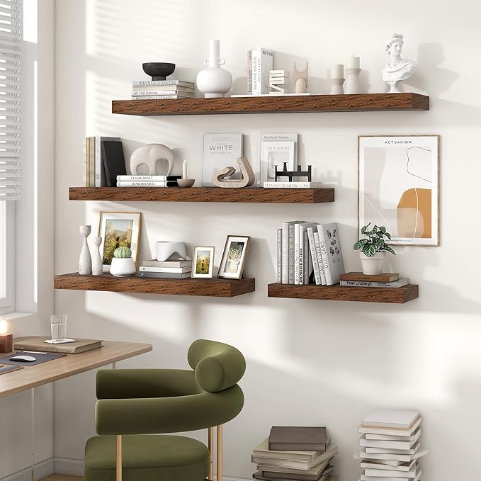 Heimlove 36 Inch Floating Shelves for Wall Set of 2,Rustic Brown Wall Shelves for Storage & Decor - Heavy Duty with Invisible Brackets,Perfect for Living Room,Bedroom,Home Office