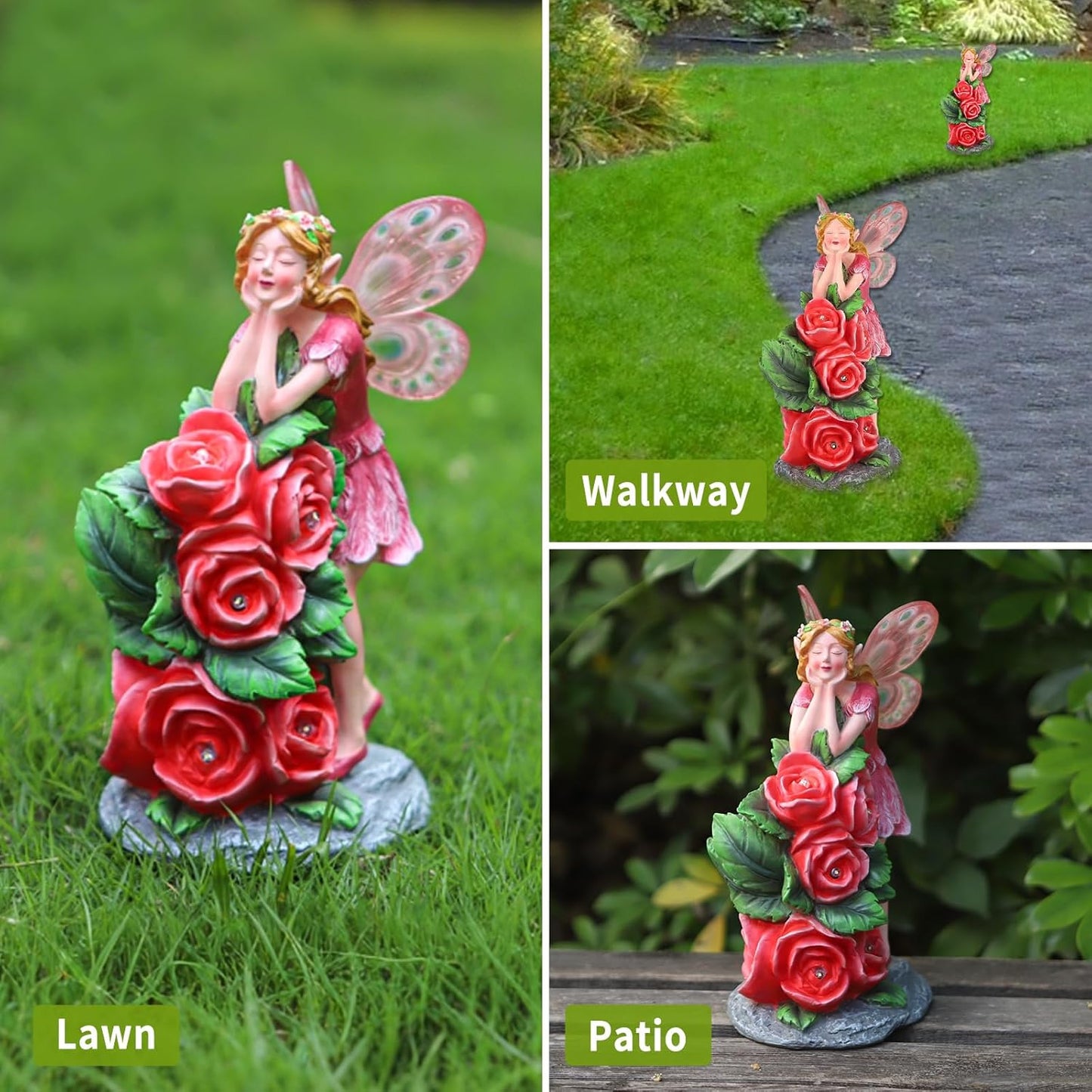 Solar Garden Outdoor Statues Cute Flower Fairy with 7 LED Solar Figurine for Lawn,Patio, Balcony, Yard Unique Housewarming Gift, for Woman, Mom, Grandma
