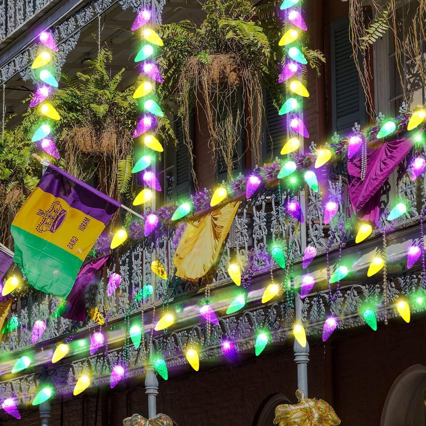 Solar Halloween Lights Christmas Lights C6 Strawberry String Lights Mardi Gras String Lights, 100 LED 8 Modes Waterproof Outdoor Use for Mardi Gras Christmas Tree Camping Balcony Halloween Party Decor