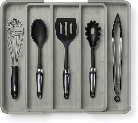 SMIRLY Silverware Drawer Organizer – Bamboo Kitchen Drawer Organizer, Adjustable Utensil Holder and Cutlery Tray, Drawer Dividers for Flatware and Kitchen Utensils