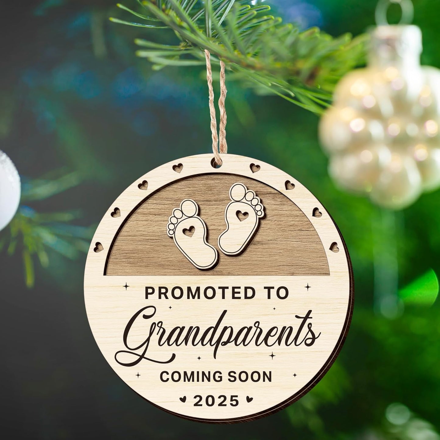 OASSIE Pregnancy Announcement for Grandparents, Christmas Ornaments 2025 - First Time Grandparents Gifts for Men, Women, New Grandma, Grandpa - Christmas Tree Decoration Wooden Ornaments