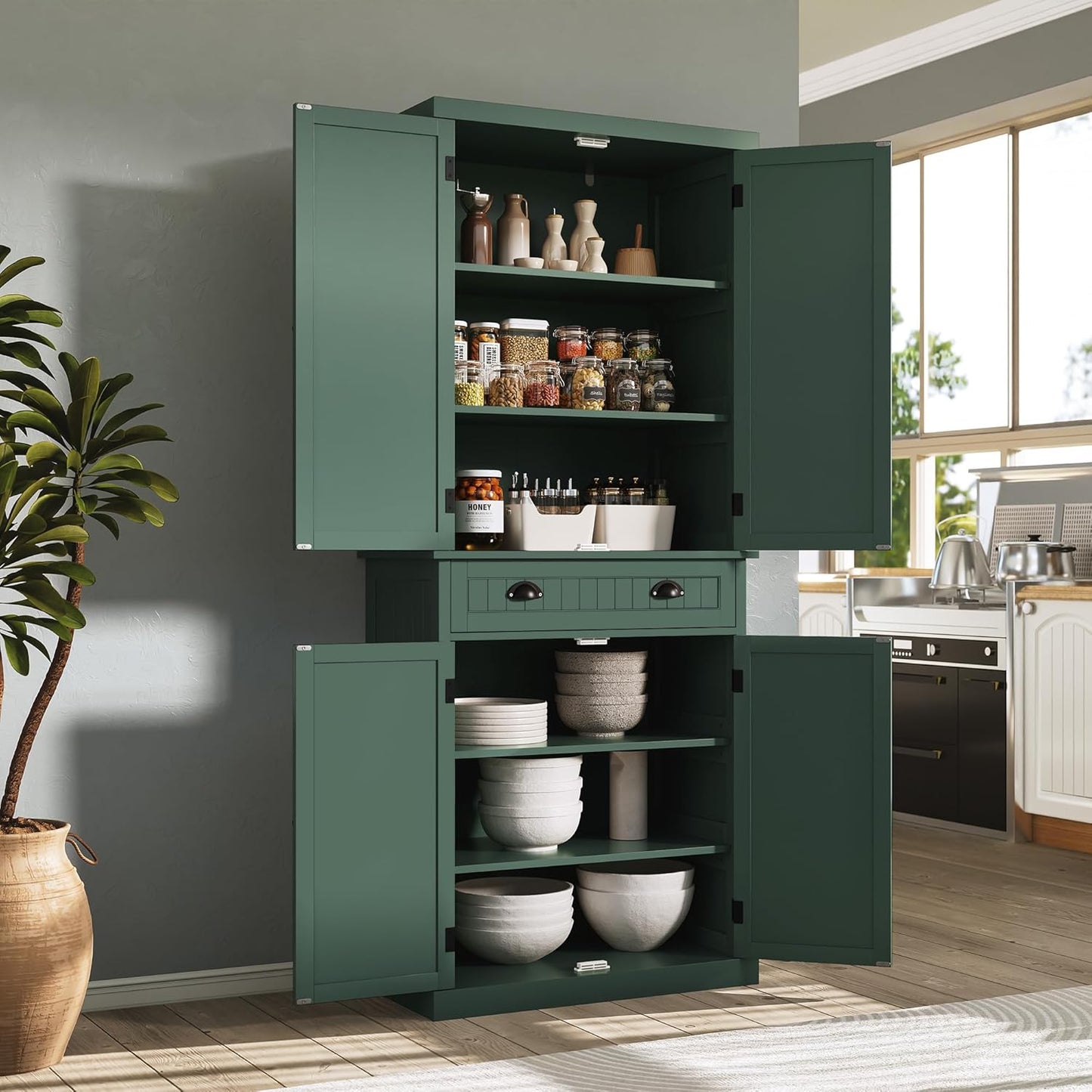 ARTPOWER 72" Tall Kitchen Pantry Storage Cabinet with Drawer and Adjustable Shelves, Pantry Cabinet for Kitchen, Bathroom or Hallway, Green