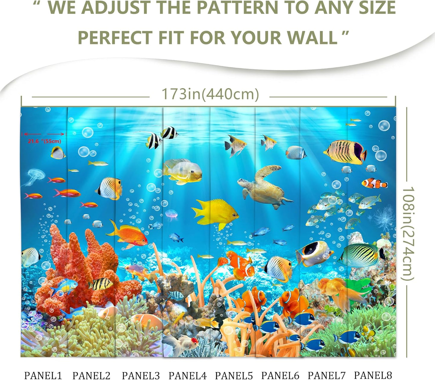 Undersea Wallpaper The Underwater World Turtle Goldfish Clown Fish Wall Mural for Bedroom Living Room (Not Peel n' Stick)