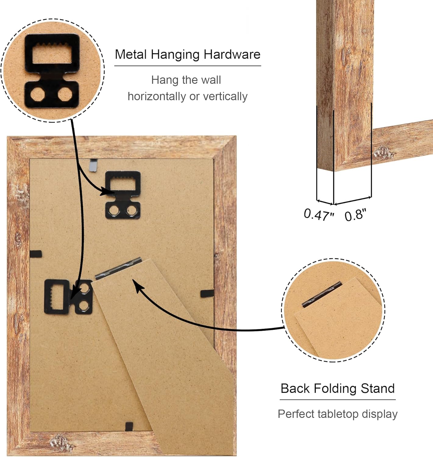 4x6 Picture Frame Set of 4, 4 x 6 Wood Photo Frames with Mat for 3.5x5, Natural Wooden Frame with Real Glass Cover for Wall and Tabletop Display,Brown