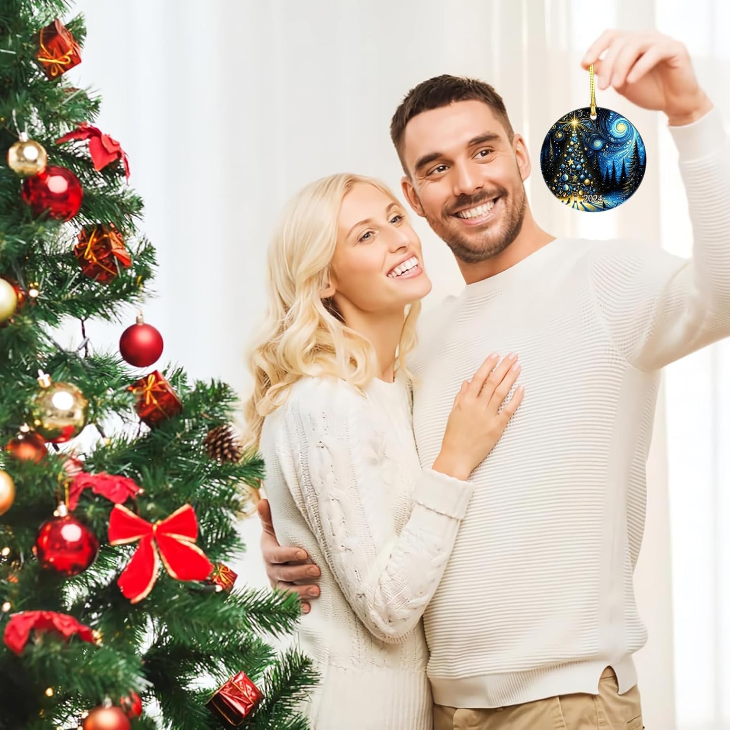 Jabihome Christmas Ornaments 2025, Exchange for Women, Men, Collectible Dated Year Ornaments for Tree, Unique Acrylic Suncatcher, Printed Stained Glass Effect Decor (Starry Tree)