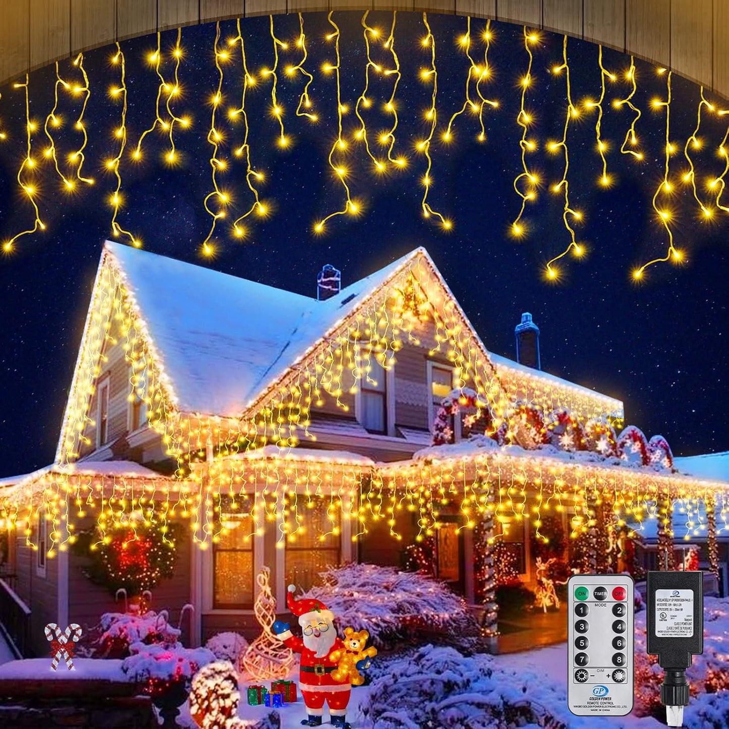 Warm White Christmas Icicle String Lights - 65.6 FT with 120 Drops, 8 Light Modes for Outdoor Decorations - Wedding, Party and More