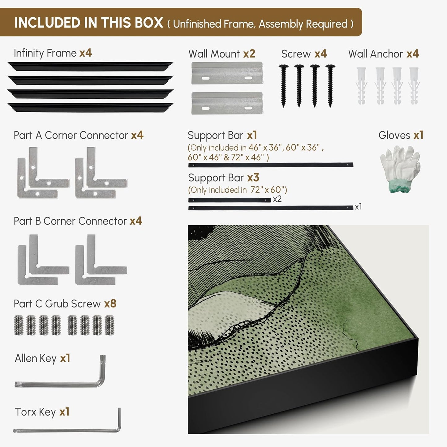 SIGNWIN 36"x60" Extra Large Framed Wall Art Green Line Art Mountain Landscape Illustration for Home Living Room Bedroom Decor (Frame Assembly Required)