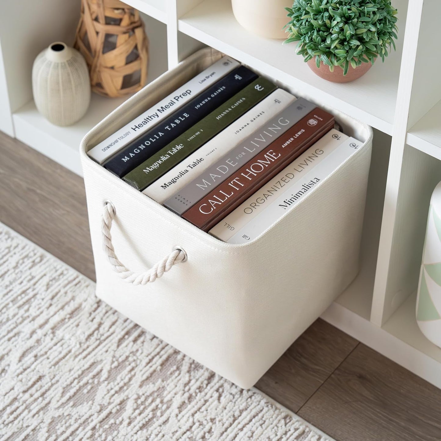 OrganiHaus 11x11 Cube Storage Bins 4 Pack, Foldable Cube Storage Organizer w/ Rope Handles, Collapsible Fabric Bins for Toys, Clothes & Closet Organization, Fabric Square Baskets - Off-White