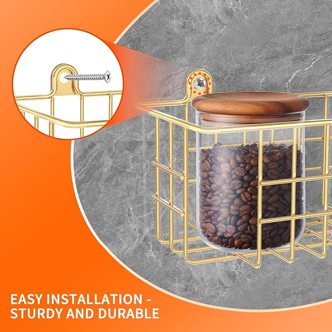 Spice Rack, 4-Pack Seasoning Organizer Wall Mount for Kitchen Storage Organization, Spice Holder Shelf Saving Space for Cabinet, RV, Pantry, Gold