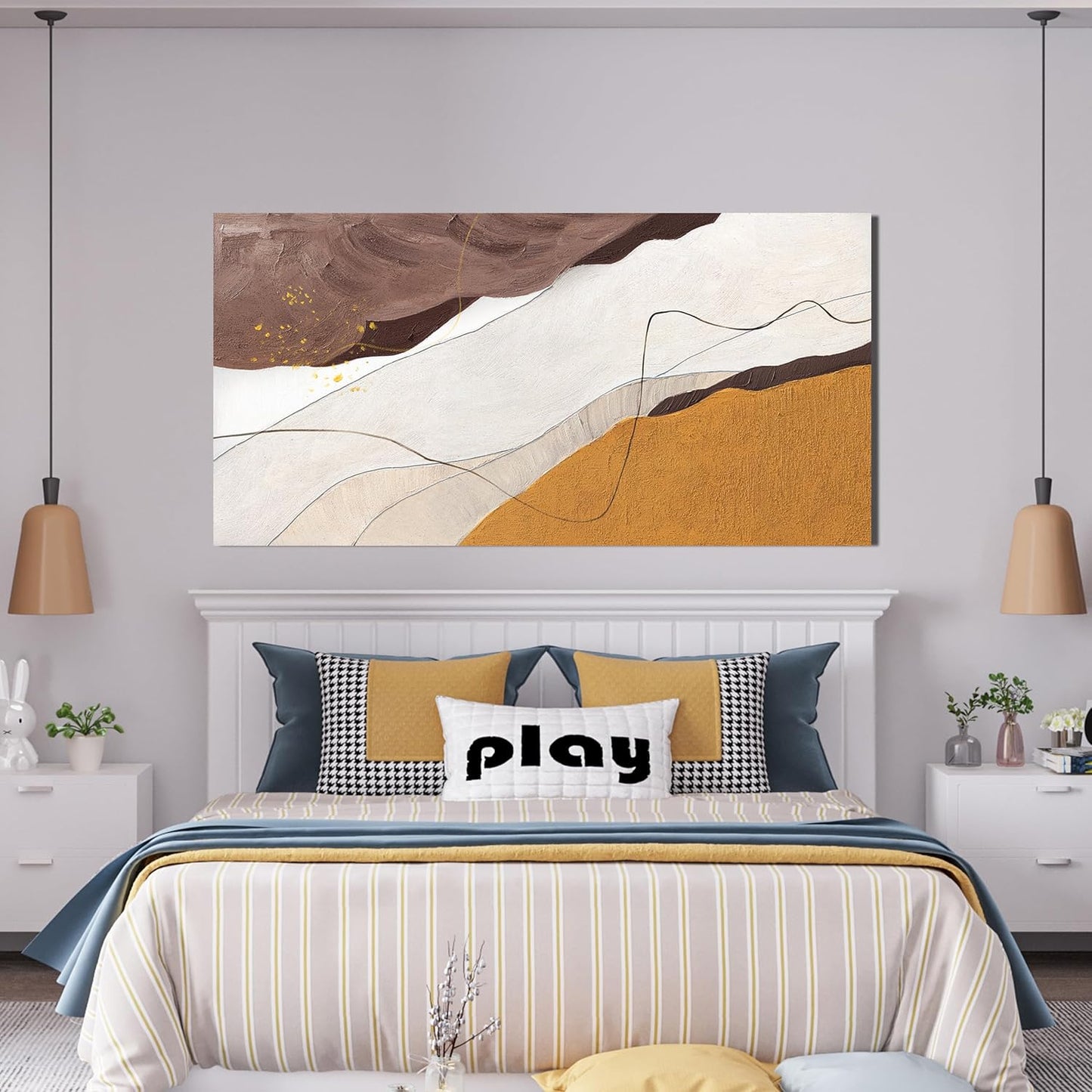Canvas Wall Art Decor Abstract Canvas Art Wall Decor Abstract White Wall Art Prints Modern Minimalist Wall Art Decorations Brown Artwork for Walls Bedroom Office Kitchen Wall Decor 20" X 40"