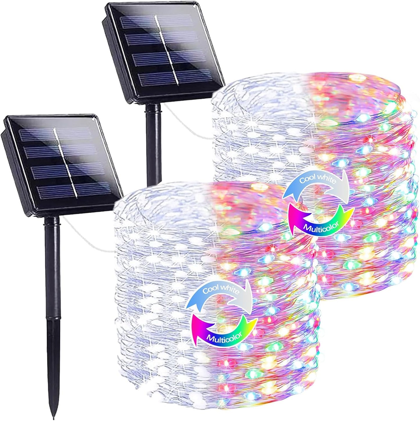 SANJICHA Cool White and Multicolor Color Changing Solar String Lights, Extra-Long 2PK 144FT 400LED Solar Fairy Lights Outdoor Waterproof, Copper Wire 8 Modes for Garden Party Wedding Decorations