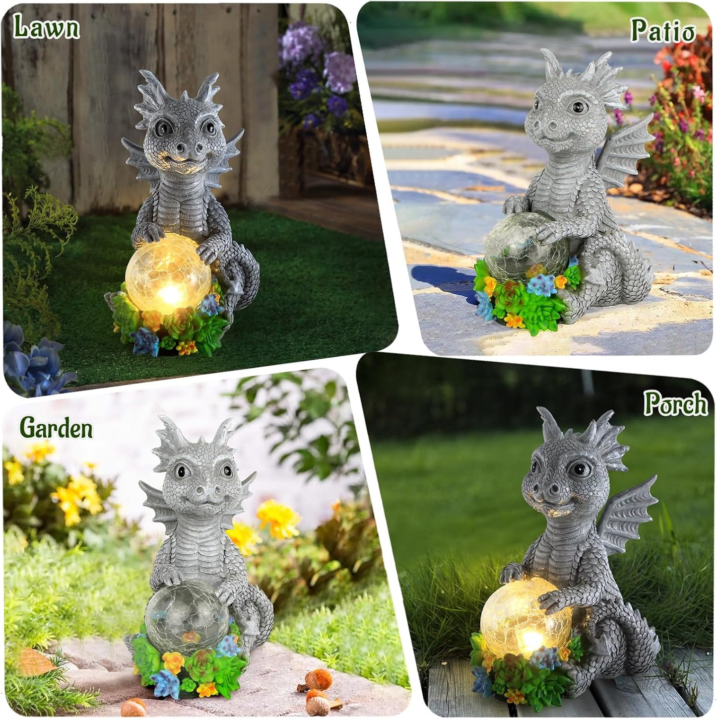 Solar Garden Outdoor Statues Dragon Holding Magic Orb with Solar LED Lights - Lawn Decor Outdoor Statue for Patio, Balcony, Yard Ornament,Unique Gifts for Mom Grandma