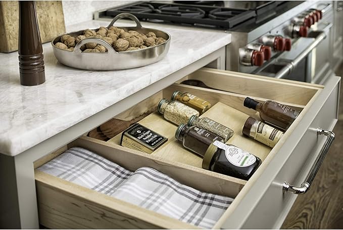 Rev-A-Shelf 16" 3 Tiered Seasoning Organizer, Trim-to-Fit Wooden Kitchen Draw and Cabinet Home Storage Insert, Pull Out Spice Rack, Maple, 4SDI-18