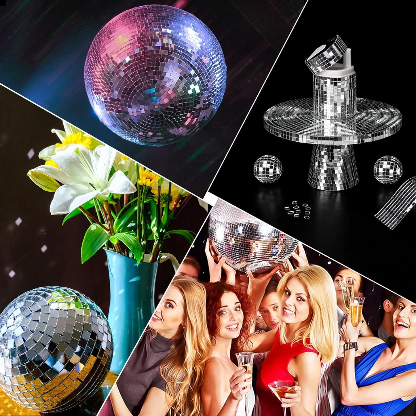 LONGKING 7092 Pieces Self-Adhesive Mirror Tiles, Square Mirror Stickers Mosaic Tiles, Glass DIY Craft Decoration, Disco Ball Tiles(Silver)