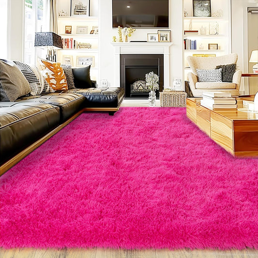 Extra Large Fluffy Area Rug for Bedroom Living Room, 9x12 Feet Hot Pink Modern Indoor Carpets Room Colorful Rugs, Plush Indoor Nursery Classroom Home Decor Bedside Rug with Non-Slip Bottom