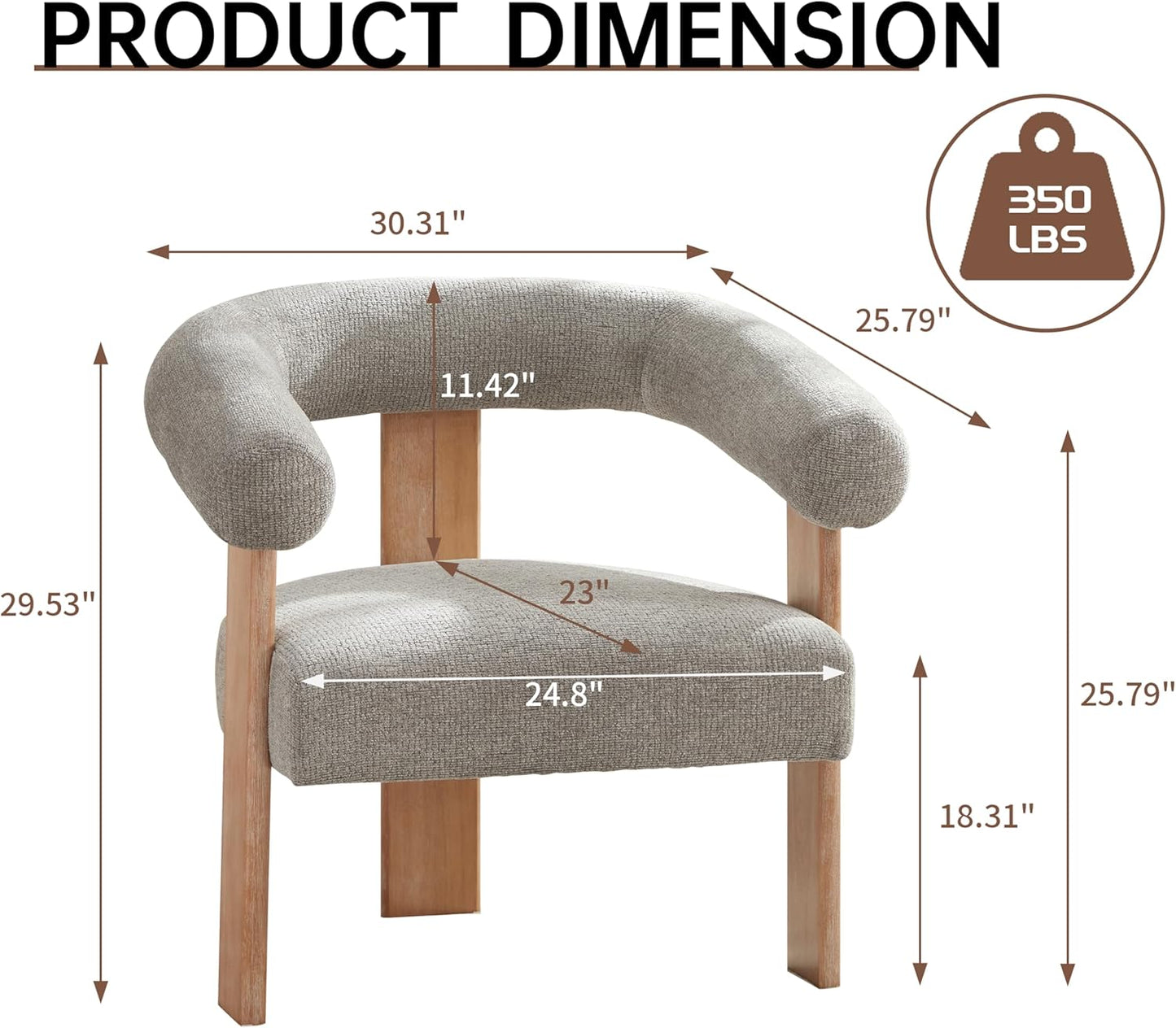 VKNOW Accent Chair Living Room Chair Set of 2, Modern Upholstered Armchair with Solid Wood Legs, Comfy Barrel Arm Chairs for Living Room Bedroom, Light Grey