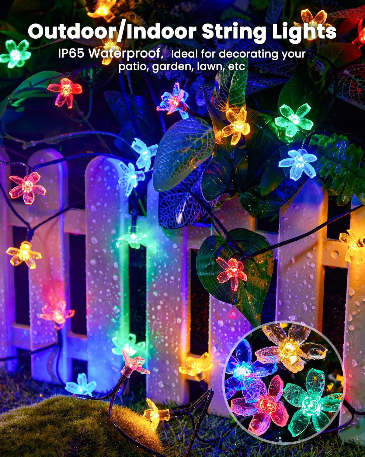 Brightown 60 LED Flower Solar String Lights Outdoor Waterproof Fairy Lights for Garden Yard Fence Patio Christmas Tree Wedding Party Decor, Multicolor