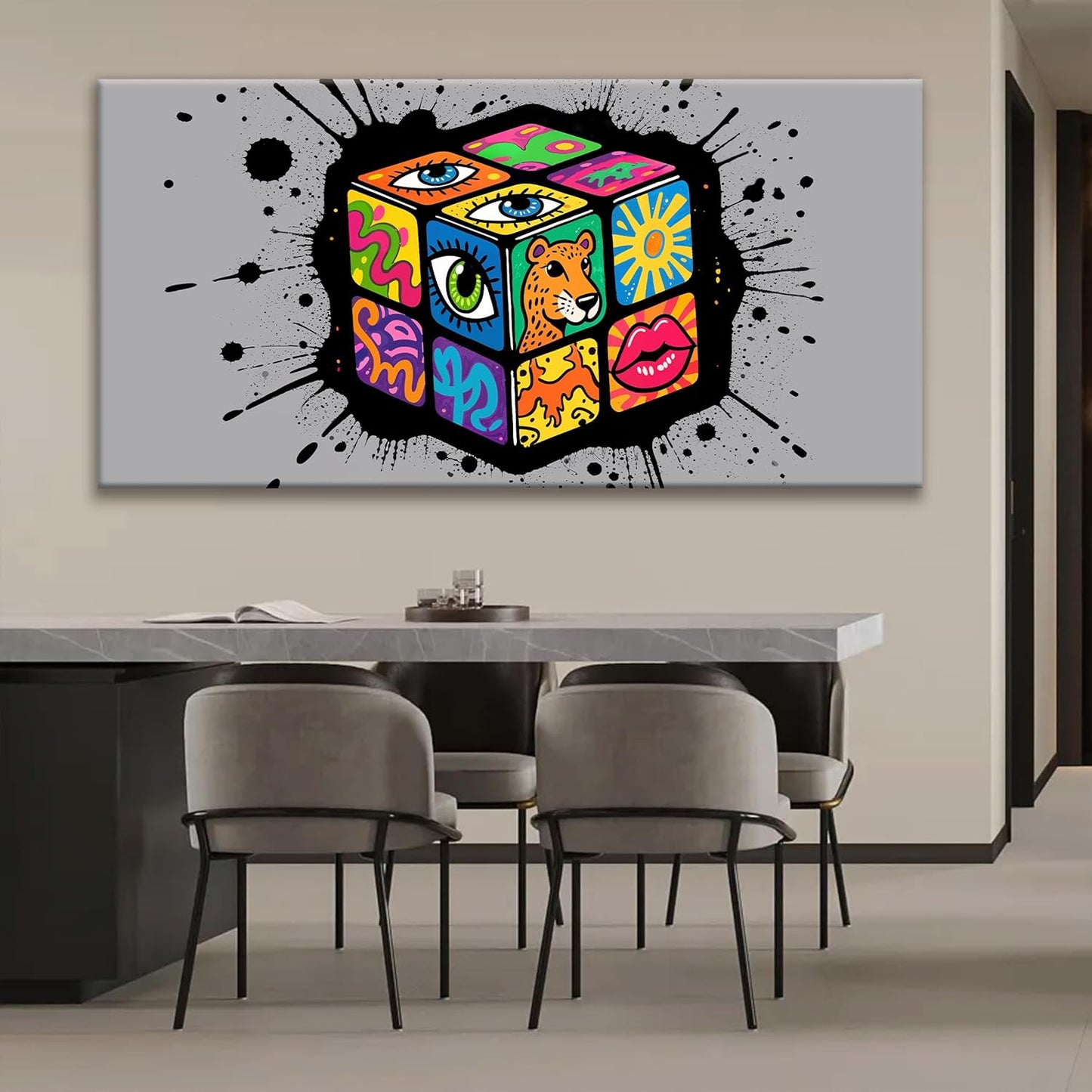 TAIJXAGSG Large Abstract Wall Art Canvas Art Wall Decor Graffiti Cube Wall Art Canvas Picture Painting Artwork For Bedroom Dinning Room Multicolor Wall Artwork 29x58 In