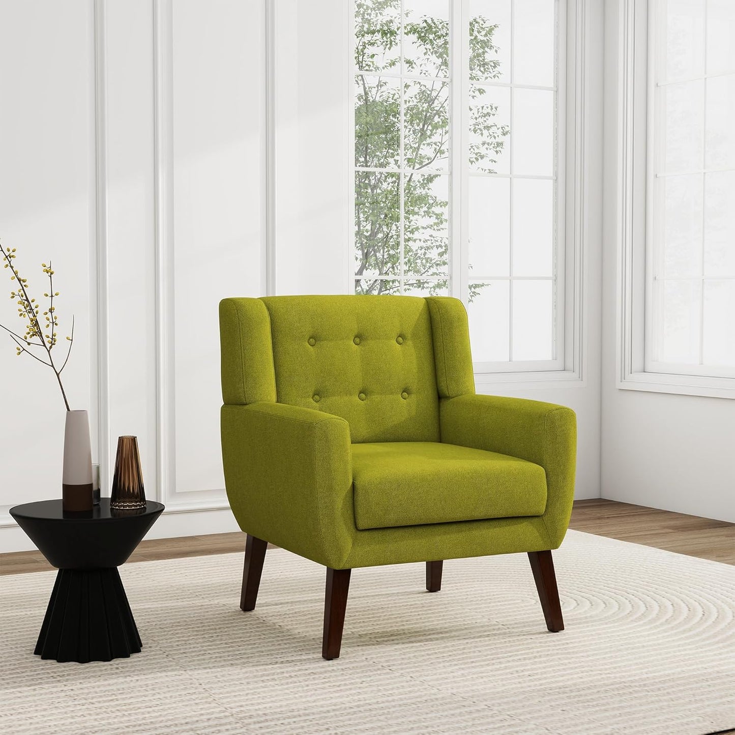 UIXE Accent Chair, Modern Upholstered Armchair in Fabric for Living Room, Comfy Club Arm Chairs Single Sofa Button Tufted Bedroom Reading Seat - Green