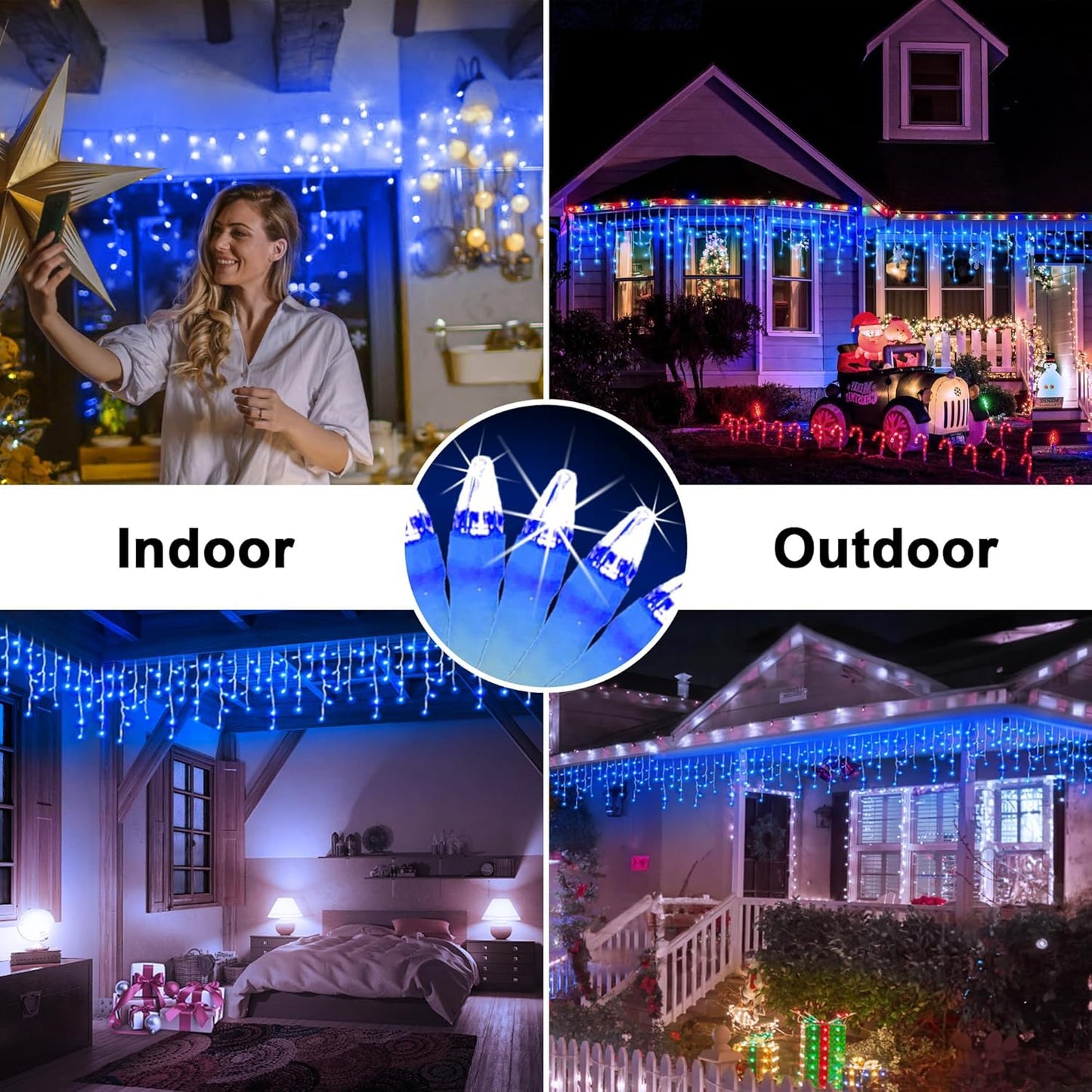 60FT 612 LED Outdoor Christmas Lights - 136 Ice Drops, 12 Pro Modes with Timer Memory & Brightness, Waterproof Hanging Ice String Light for Holiday Wedding Garden Fence House Decor (Blue)