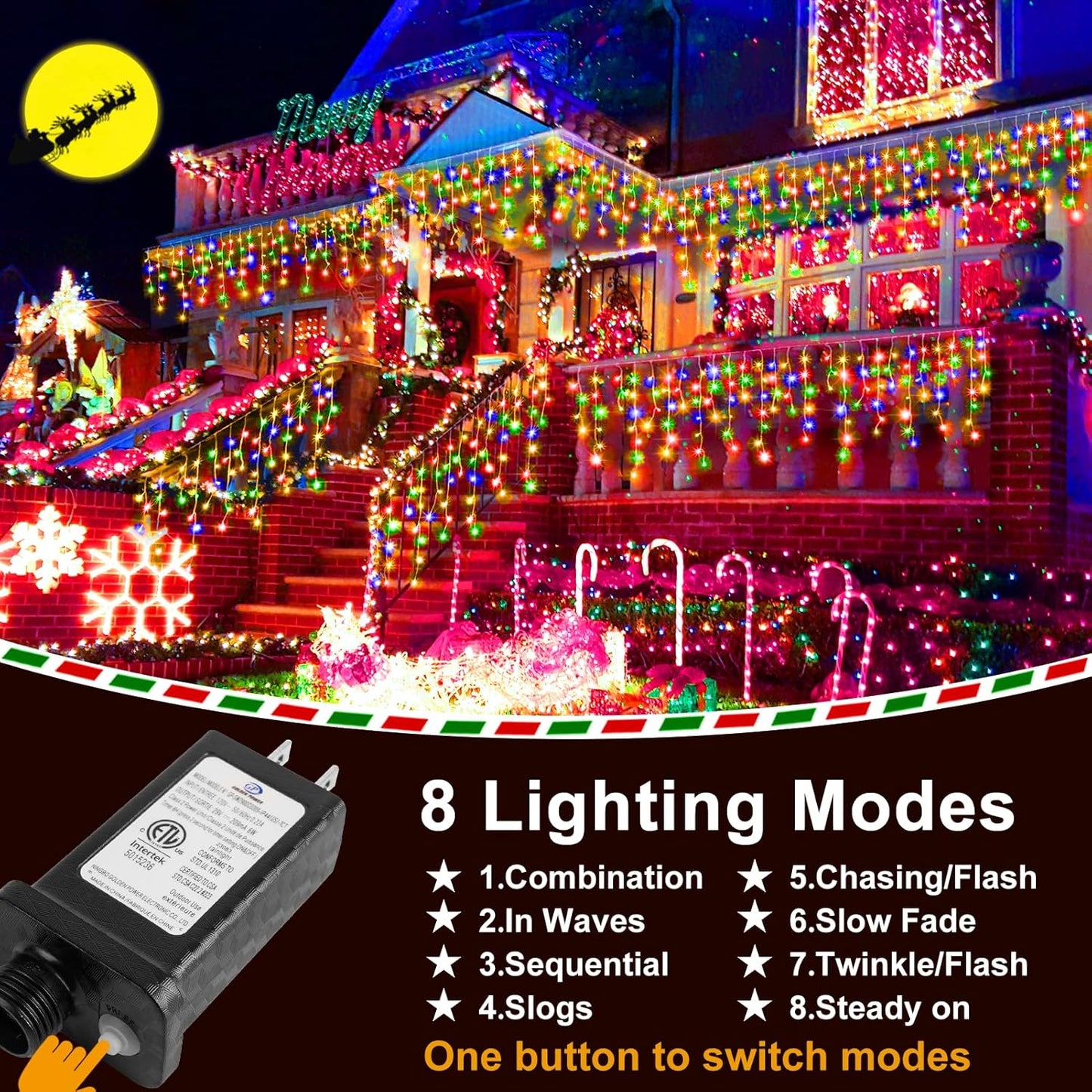 KNONEW 400 LED 43ft Multicolor Outdoor String Lights with 75 Drops, 8 Modes, Connectable, Timer & Memory Function, Water Resistant, Perfect for Christmas, Wedding, Party Decoration