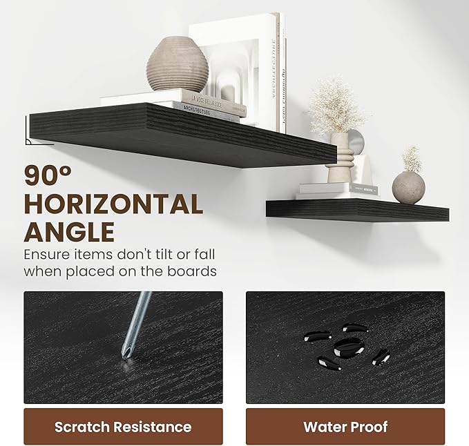 48 Inch Floating Shelves, 11.6 Inch Deep Floating Shelves for Wall, Floating Shelf with Invisible Brackets, Deep Shelves for Bathroom, Bedroom, Living Room, 1 Pack, Black