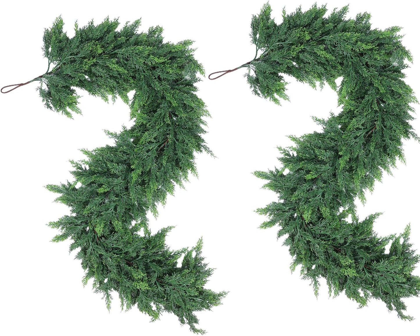 Hananona 6 FT 2 Pcs Artificial Cedar Garlands, Real Touch Winter Cedar Garland, Green Artificial Greenery Pine Garland for Table, Mantle, Wall, Indoor, Outdoor Christmas Decorations (2, 6 FT)