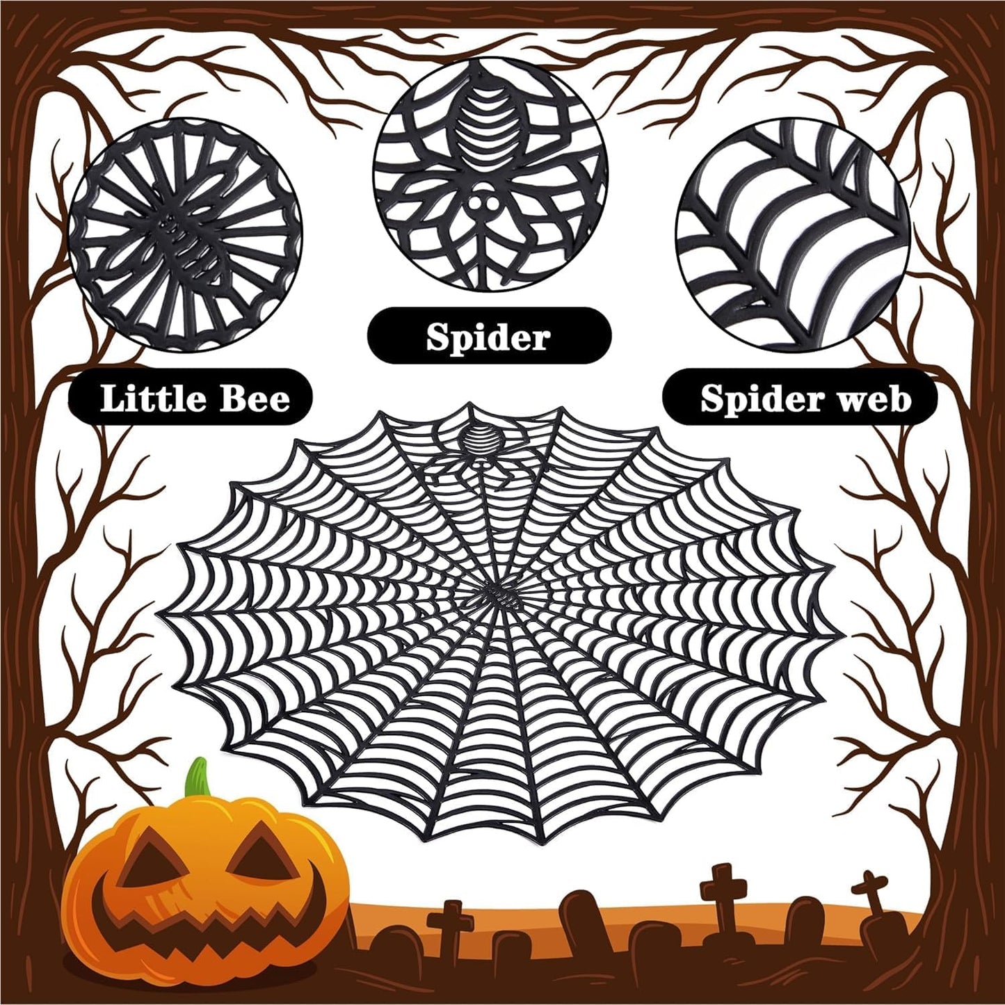 8 Pcs Spider Web Placemats - 15" Heat Insulation Table Mats - Hollow Out Spiderweb Coasters for Dining Table Halloween Decoration (Black)