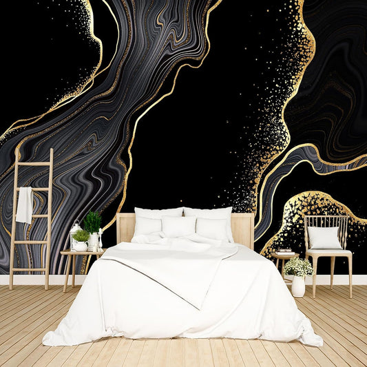 Black and Gold Marble Wallpaper Peel and Stick Wall Mural for Bedroom Living Room - 96"x137"