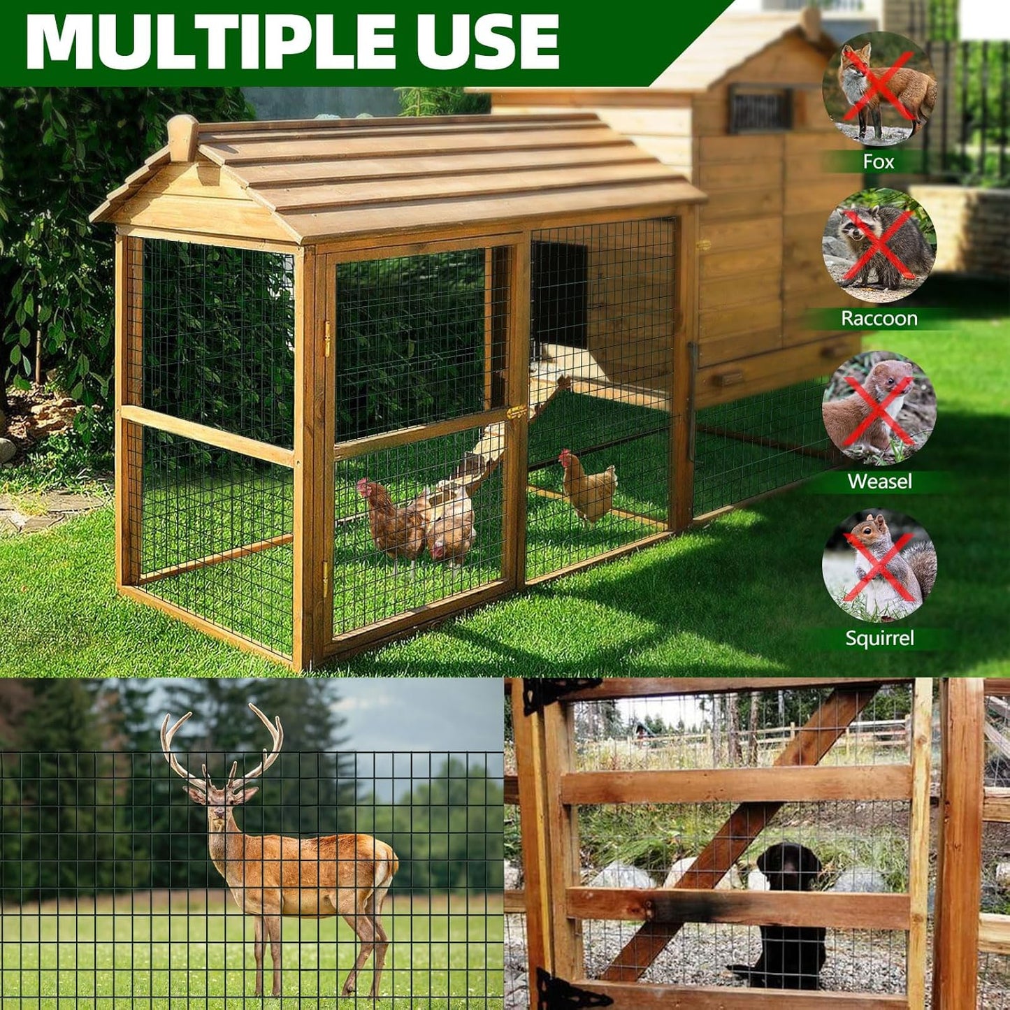 Welded Wire Fence, 50ft(L) x 36inch(H) PVC Coated Wire Fencing for Dog, 2 Inch x 3 Inch 16GA Fencing for Chicken, Anti-Rust Roll Metal Wire Mesh Fence for Yard Vegetable, Green